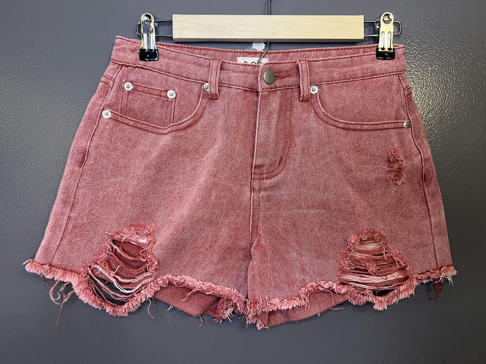 POL Denim Shorts Womens Medium Pink Distressed Cutoff Raw Frayed Hem Casual